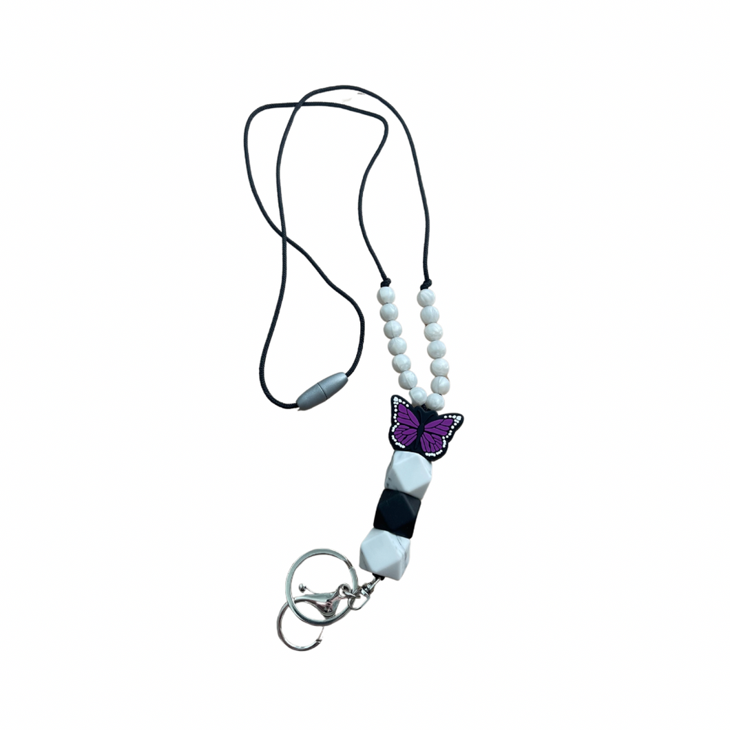 Purple Butterfly Silicone Beaded Lanyard
